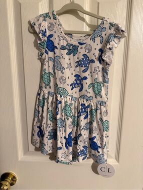 Caden Lane White Dress with Blue & Teal Sea Turtle Print